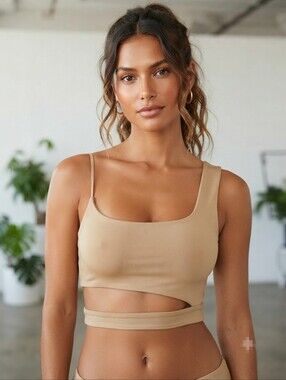 Asymmetrical Beige Crop Bralette Top size S